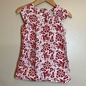 𝅺TEA Collection Red White Floral Birds Short Sleeve Dress